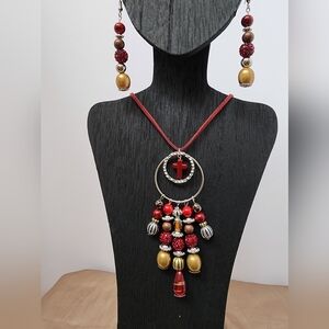BrazenSoul Crimson Faith Statement Necklace & Earring Set | Handcrafted